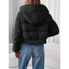 [Elegant Zip-Up Hooded Jacket] Elegant Women's Short Zip-Up Hooded Jacket | Full-Zip Closure, H-Line Silhouette, Flared Hem, Machine Washable, Versatile Casual to Semi-Formal, Solid Color (White & More)