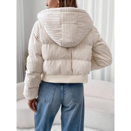 [Elegant Zip-Up Hooded Jacket] Elegant Women's Short Zip-Up Hooded Jacket | Full-Zip Closure, H-Line Silhouette, Flared Hem, Machine Washable, Versatile Casual to Semi-Formal, Solid Color (White & More)