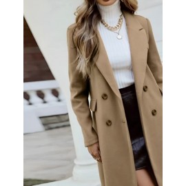 Women'S Chic Tweed Coat with Large Buttons - Long Winter Coat, Button-Up Front, Flap Pockets, and Belted Waist, Perfect for Fall and Winter, Winter Outerwear | Belted Waist Coat | Structured Design