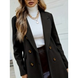 Women'S Chic Tweed Coat with Large Buttons - Long Winter Coat, Button-Up Front, Flap Pockets, and Belted Waist, Perfect for Fall and Winter, Winter Outerwear | Belted Waist Coat | Structured Design