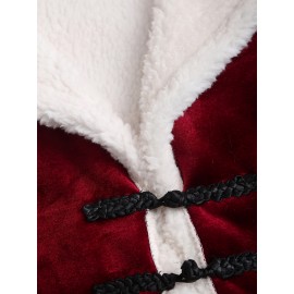 Women'S Y2K Retro Double-Breasted Faux Fur Coat - Burgundy & White, Asymmetrical Hem, Loose Fit, Long Sleeve, Winter Outerwear for Fall/Winter, Winter Coat