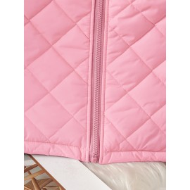 Women's Sleeveless Vest with Zipper Closure - Vibrant Pink Winter Warmth, Stand Collar & Pocket Design, Casual Elegant Solid Color Non-Stretch Fabric for Fall Winter Outdoor Beach Outings, Machine Washable Layering Piece (No Belt, Standard Length)