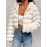 Women'S Elegant White Faux Fur Hooded Jacket - Zip-Up Mid-Length Winter Coat with Puffy Sleeves, Perfect for Fall & Winter, Stylish Layering Piece, Winter Coat