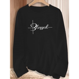 Chic Geometric Print Long Sleeve T-Shirt for Women - Casual Crew Neck, Soft Polyester, Perfect for Fall & Winter