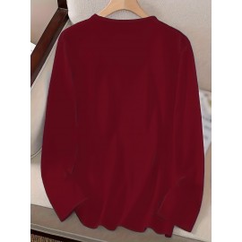 Women's Casual Long Sleeve Crew Neck T-Shirt - Fox & Autumn Leaves Graphic Print, Black with Orange Design, Medium Stretch, Machine Washable, All-Season Comfort Top, Naturethemed Apparel, Nontransparent Fabric