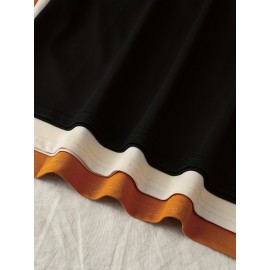 3pcs Long Dress Set with Short Sleeves, Elegant Skirt for Layering YT