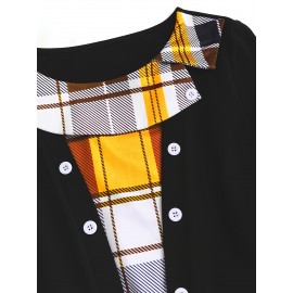 Patchwork Checkered Faux Two-Piece Vintage Dress