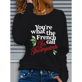 1pc Women'S Long Sleeve Crew Neck Casual Top with 